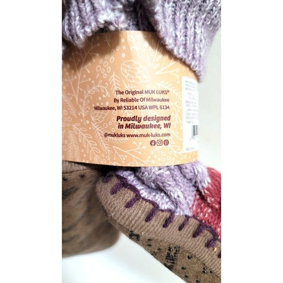 Muk Luks Womens Slipper Sock S/M Chunky Cable Knit Cozy Lining - Picture 5 of 6